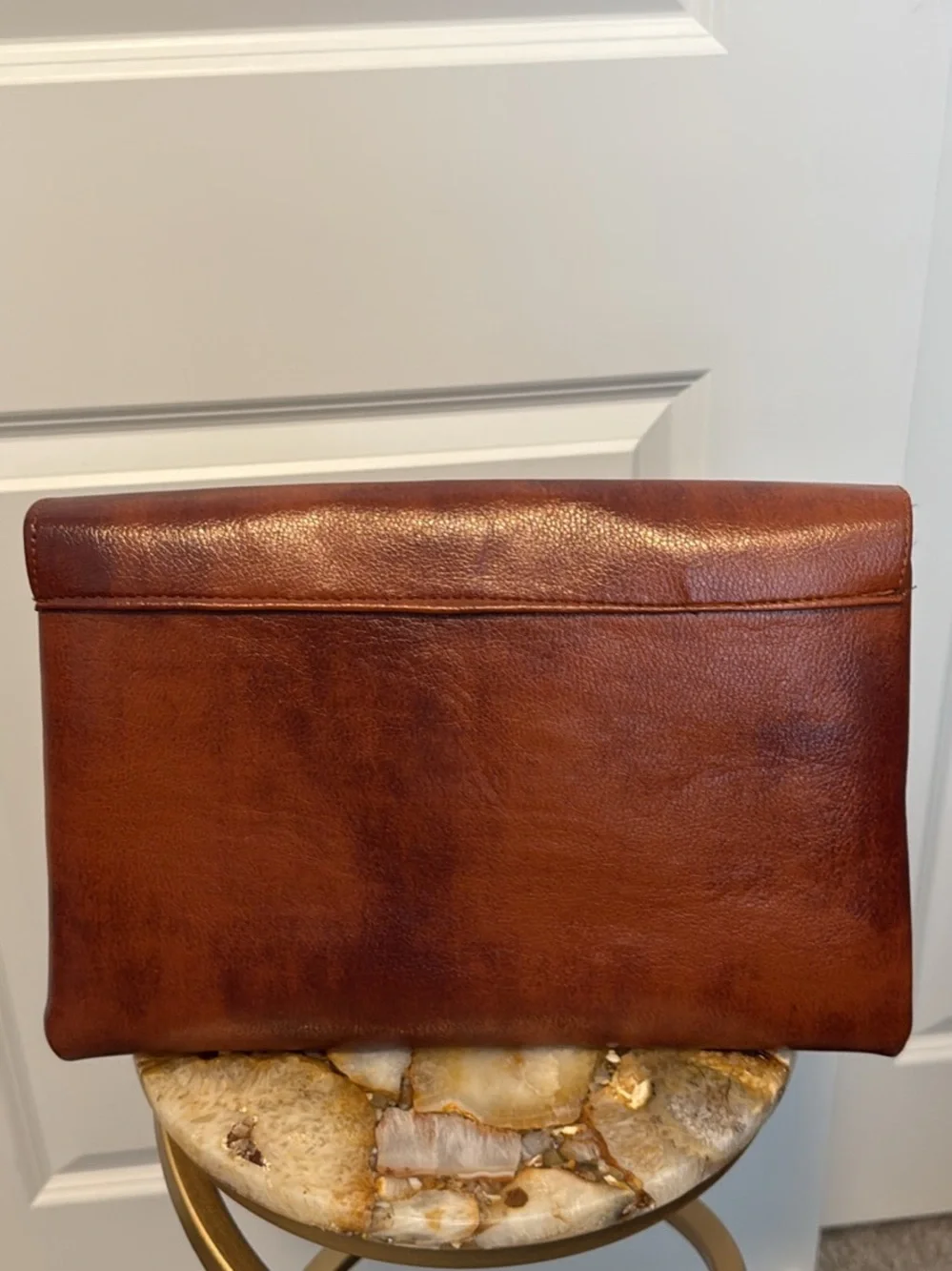 Brown Leather Beaded Envelope Clutch